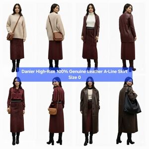 Danier High-Rise 100% Genuine Leather A-Line Skirt Size 0